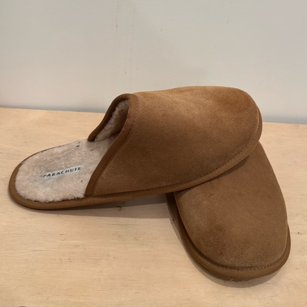Parachute Home Women’s Tan Suede Shearling Slippers Size M (8–9.5)